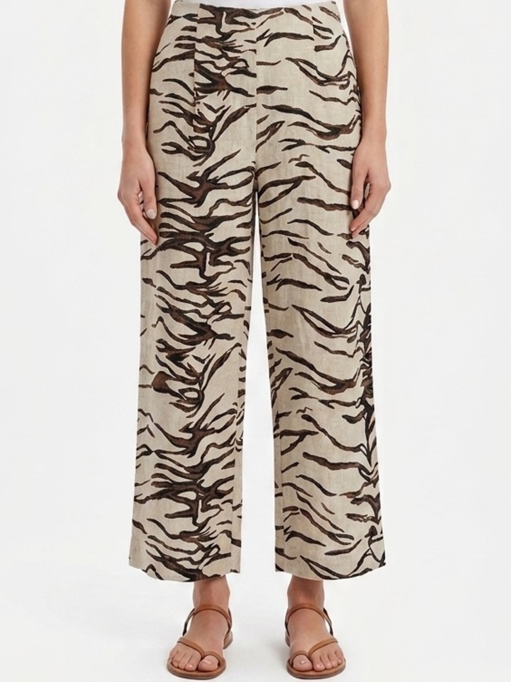 NWT VTG  JohnPaulRichard Linen Neutral Tiger Stripe Wide Leg Pants M